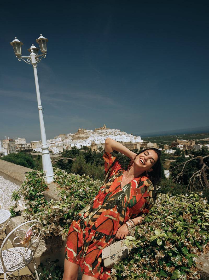 Paola T. Abito In Viscosa Stampa Palm