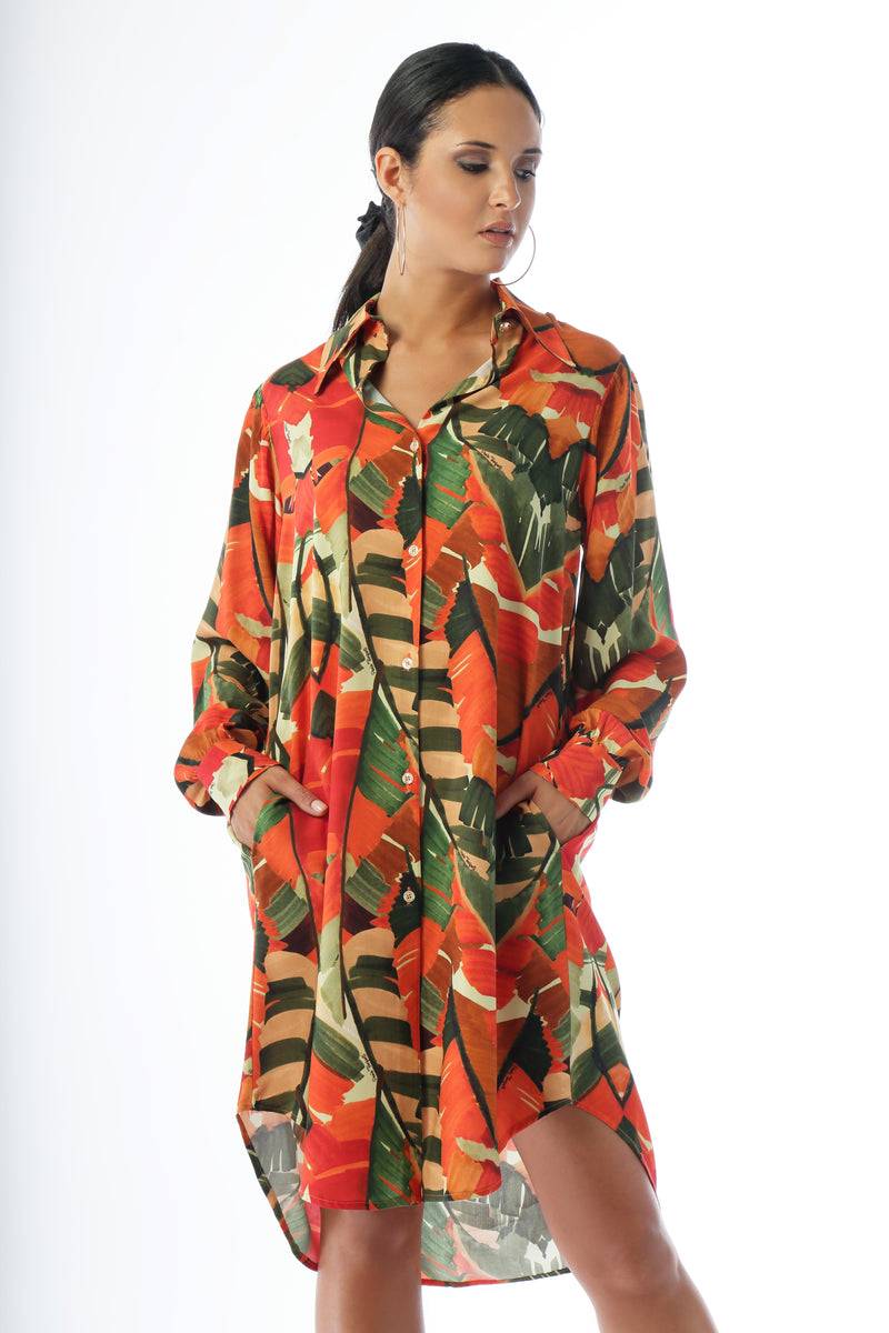 Paola T. Abito In Viscosa Stampa Palm