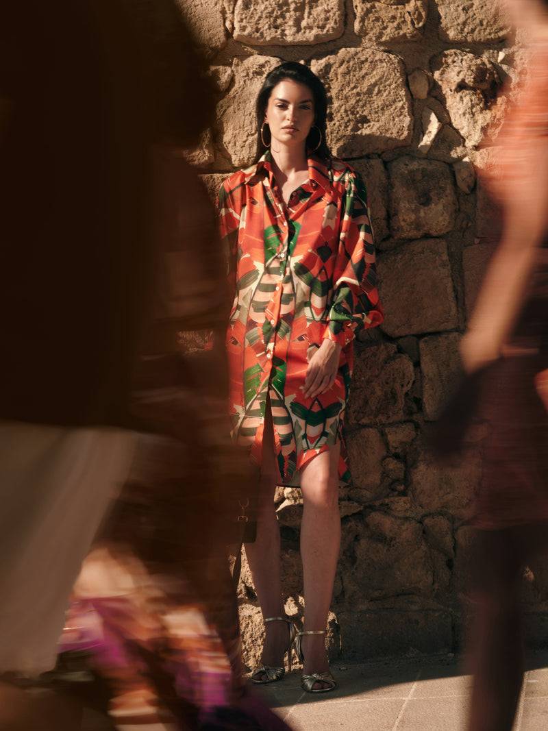 Paola T. Abito In Viscosa Stampa Palm