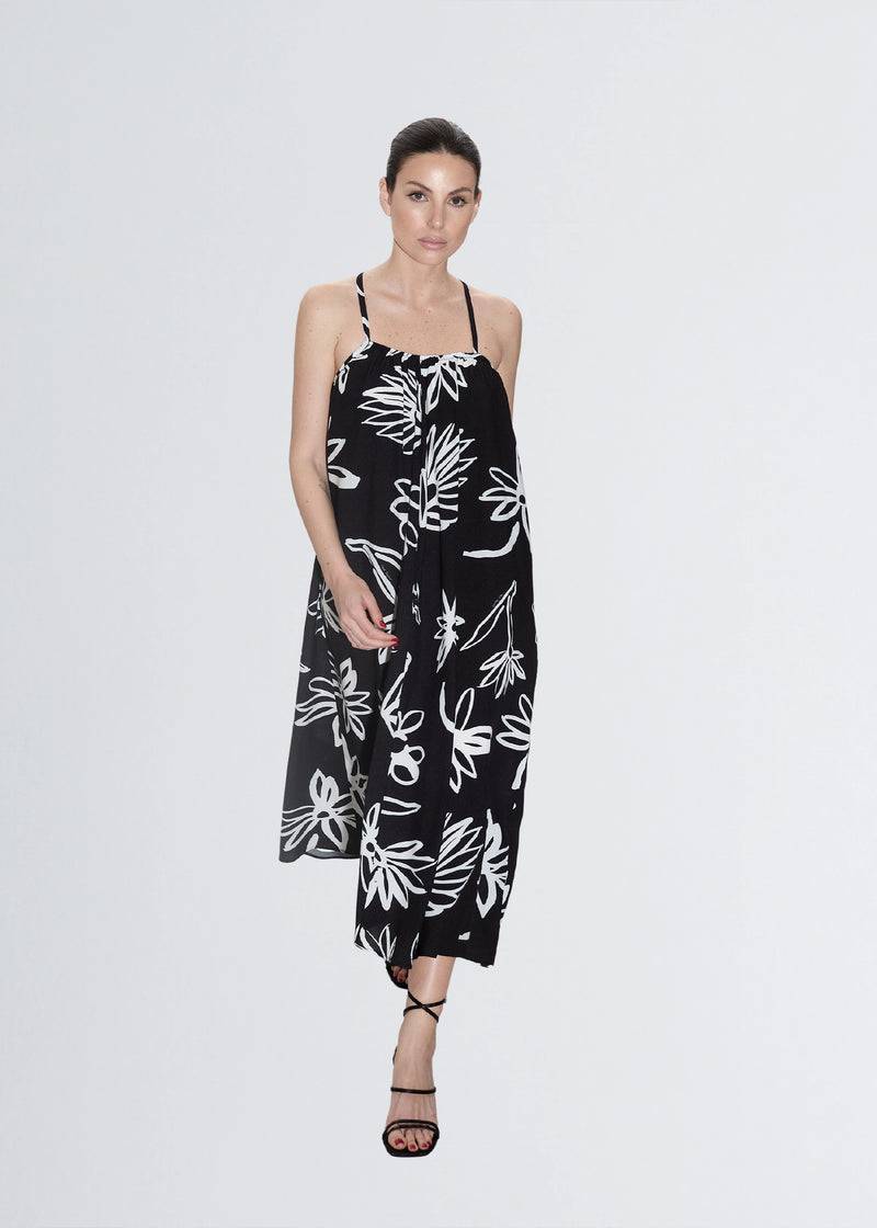 Paola T. Abito Lungo Fantasia Fiore Bianco