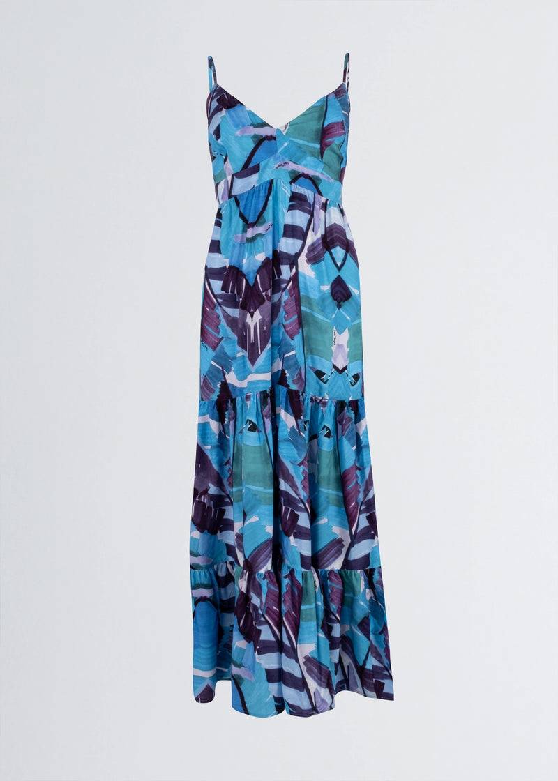 Paola T. Abito Lungo In Viscosa Stampa Palm