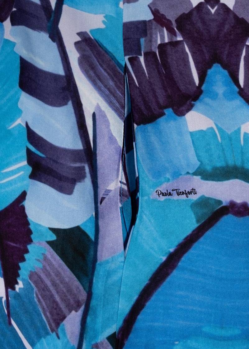 Paola T. Abito Lungo In Viscosa Stampa Palm