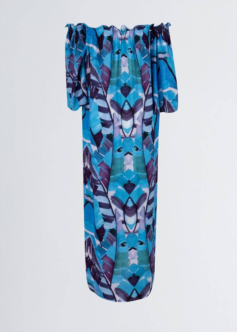 Paola T. Abito Lungo In Viscosa Stampa Palm