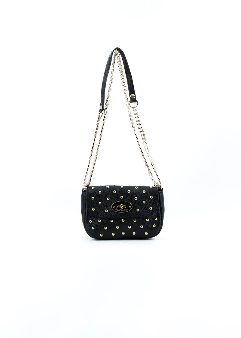 Paola T. Baguette Mini In Pelle Con Rivetti Oro