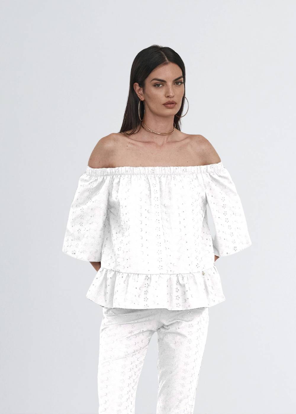 Paola T. Blusa in cotone sangallo