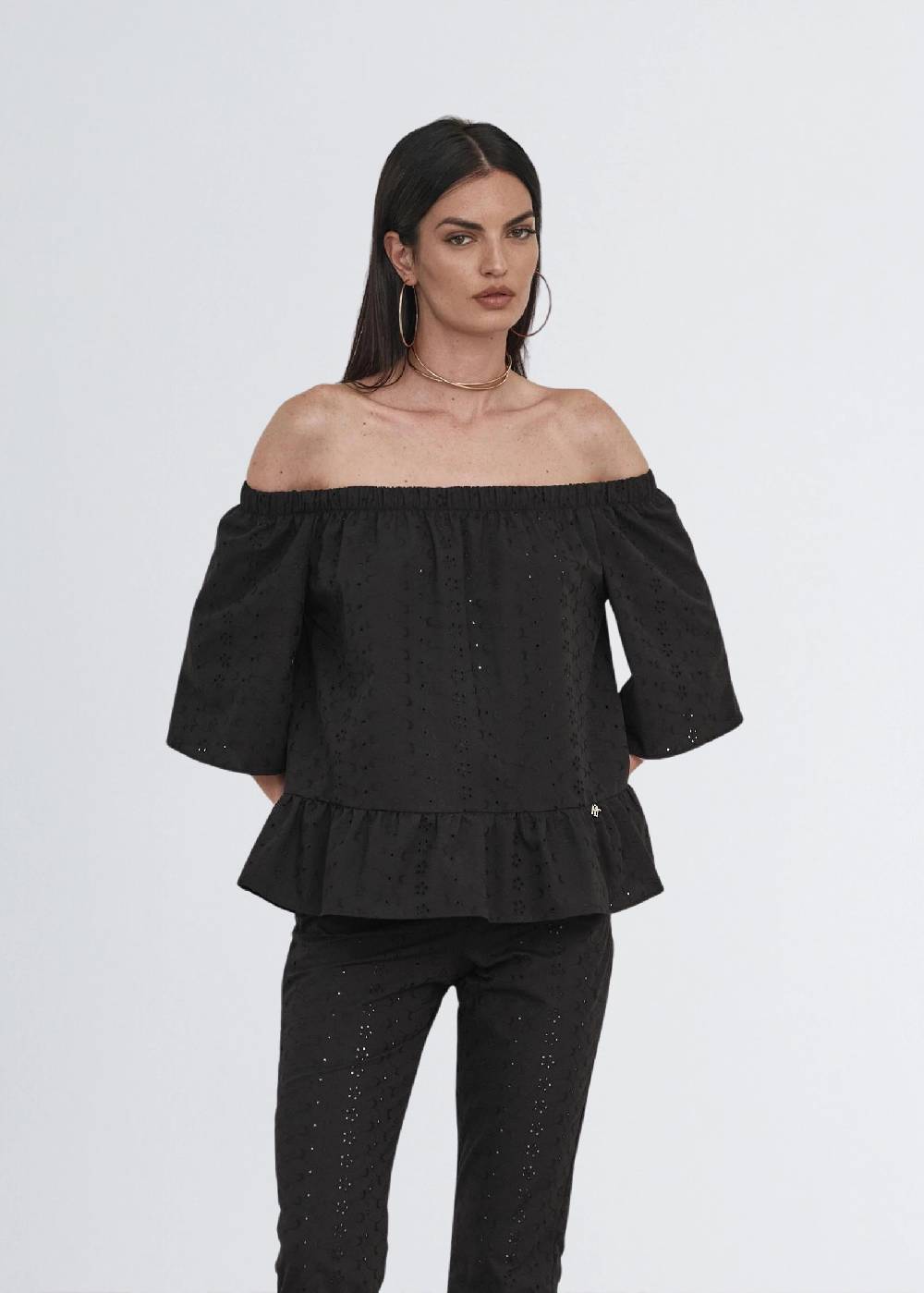 Paola T. Blusa in cotone sangallo