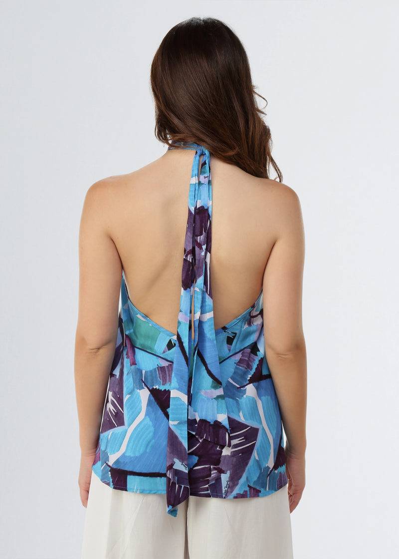 Paola T. Blusa In Viscosa Stampa Palm Blue