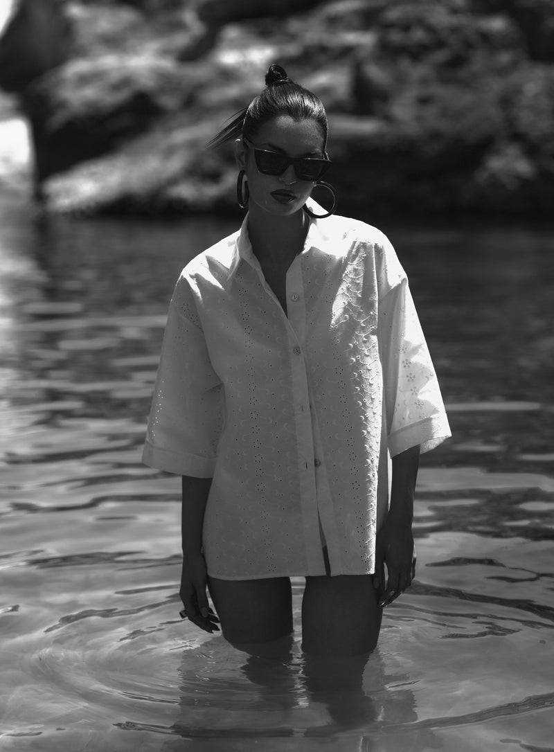 Paola T. Camicia In Cotone Sangallo