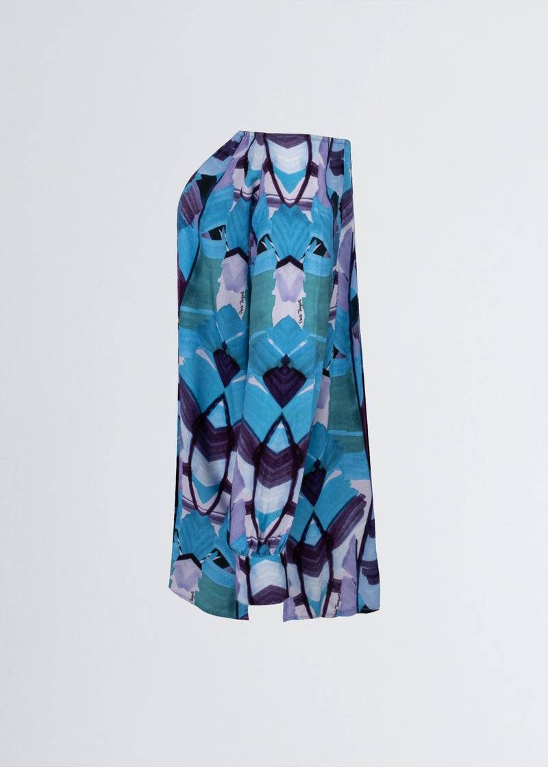 Paola T. Camicia In Viscosa Stampa Palm Blue