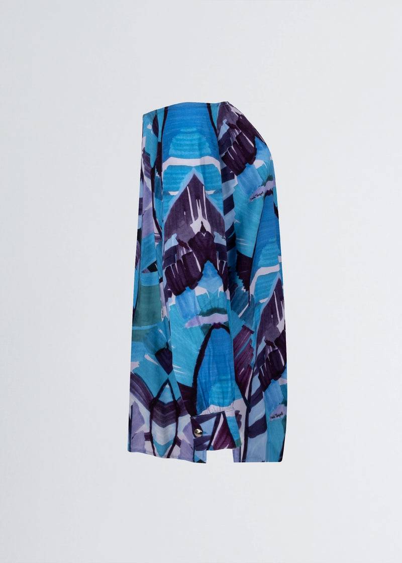 Paola T. Camicia In Viscosa Stampa Palm Blue