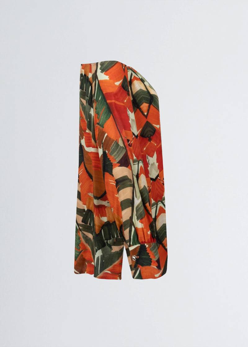 Paola T. Camicia In Viscosa Stampa Palm Orange