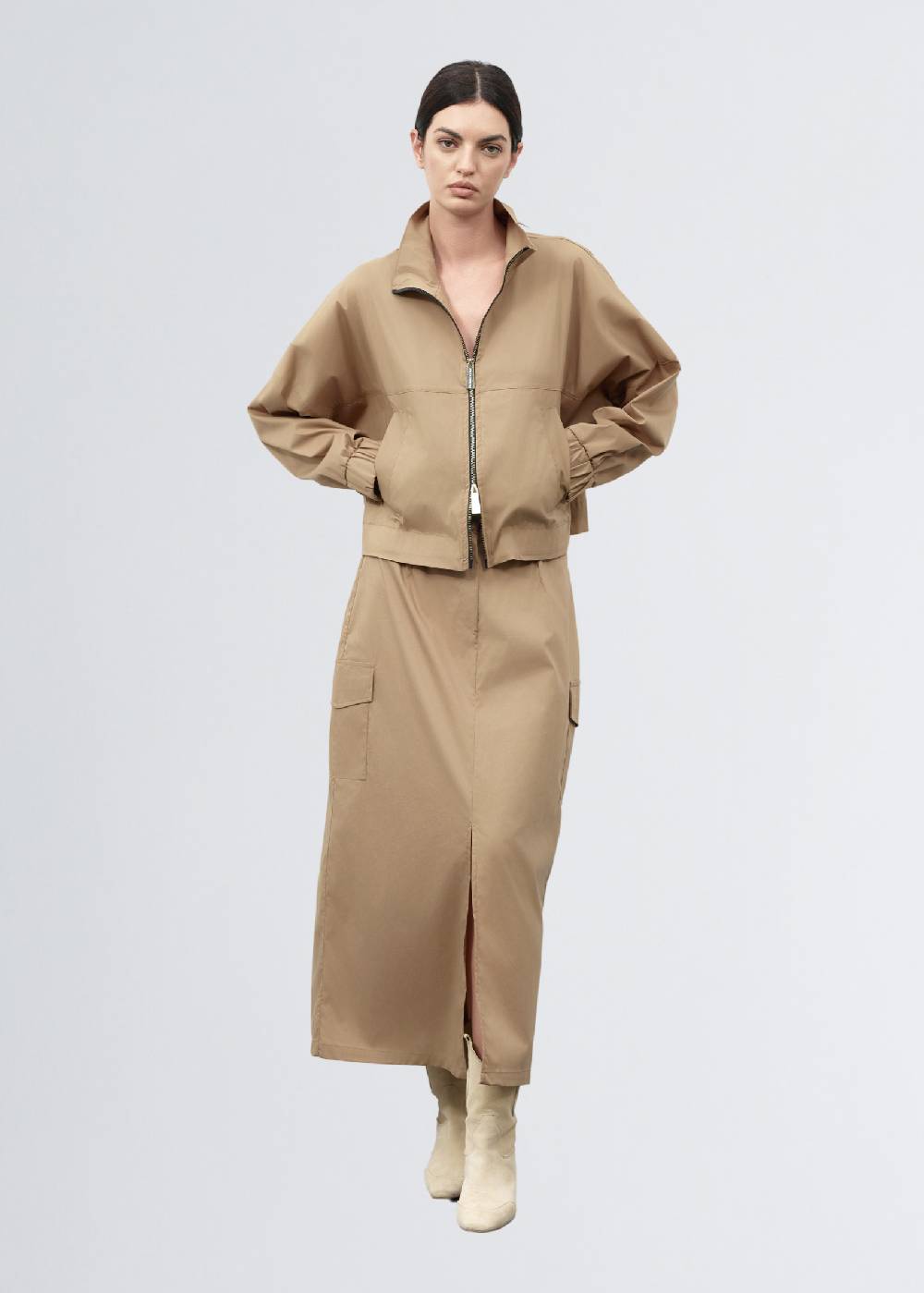 Paola T. Gonna in cotone stretch con tasconi