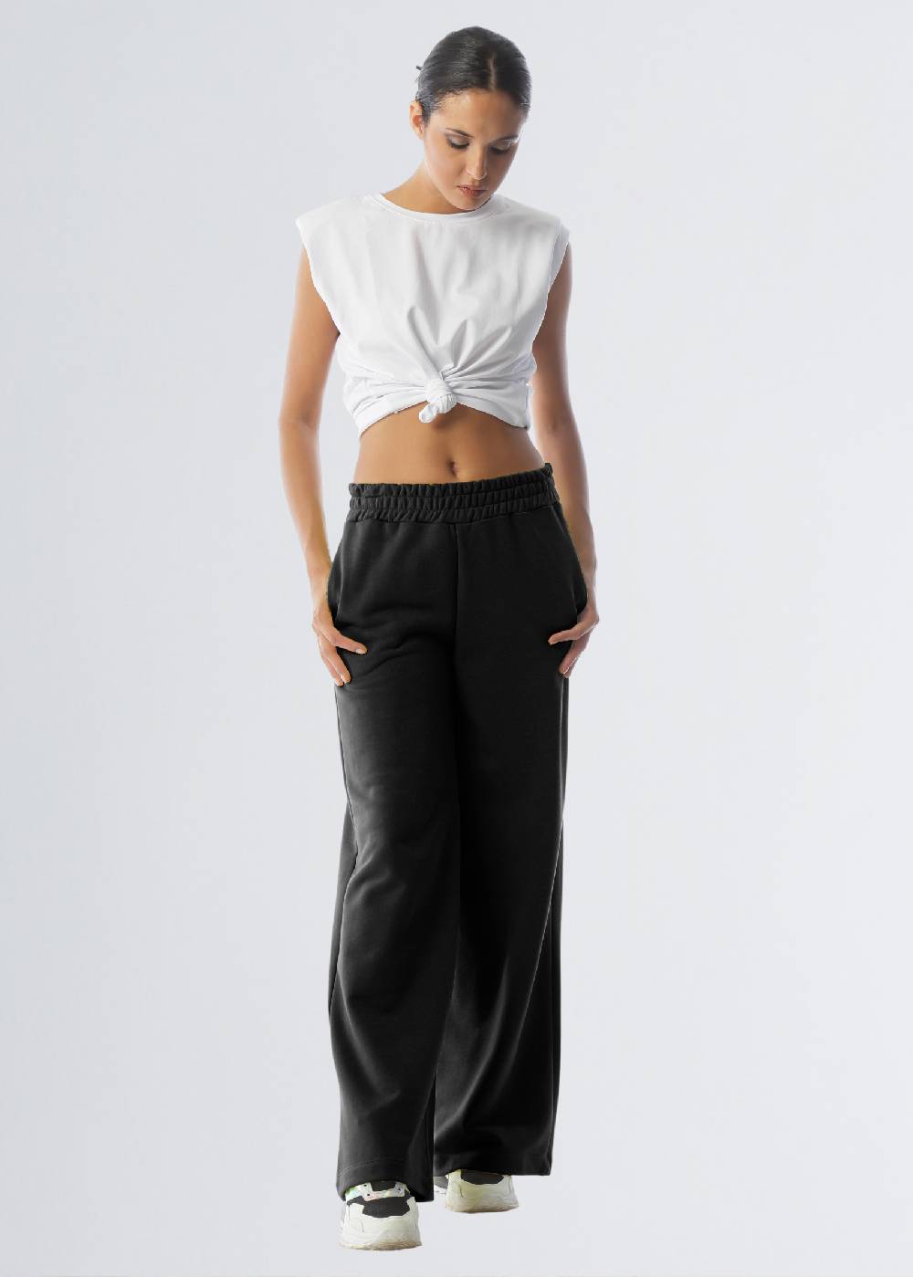 Paola T. Pantalone palazzo in cotone stretch