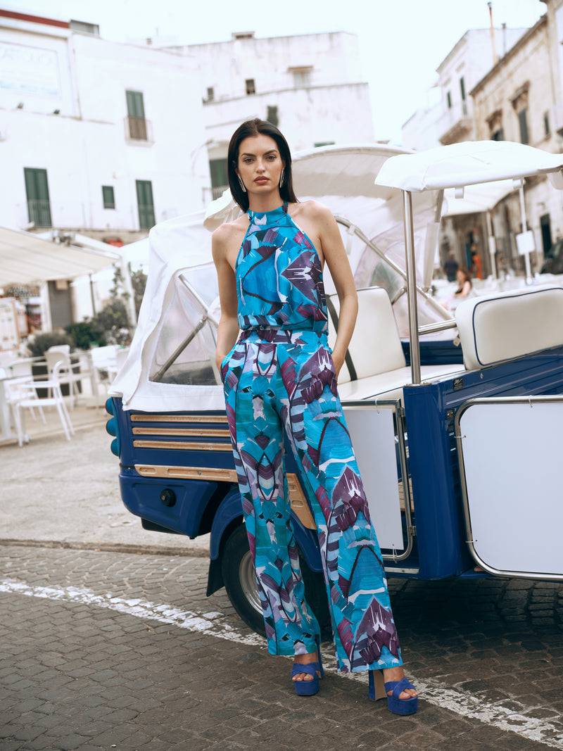 Paola T. Pantalone Palazzo In Viscosa Stampa Palm