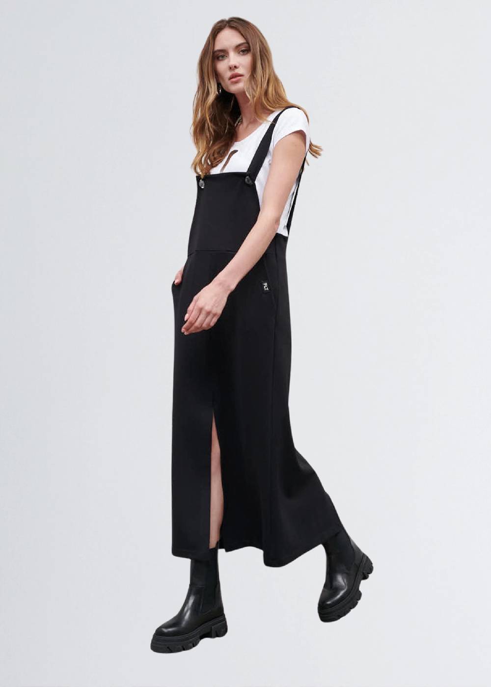 Paola T. Salopette gonna in cotone stretch