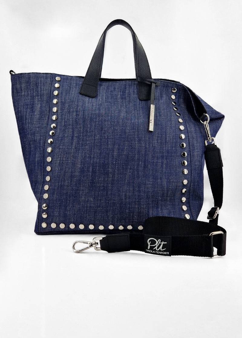 Paola T. Shopper Con Rivetti E Pendente Argento