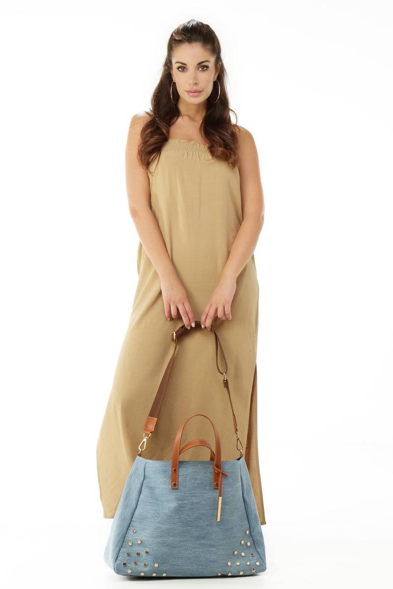 Paola T. Shopper Con Rivetti E Pendente Oro