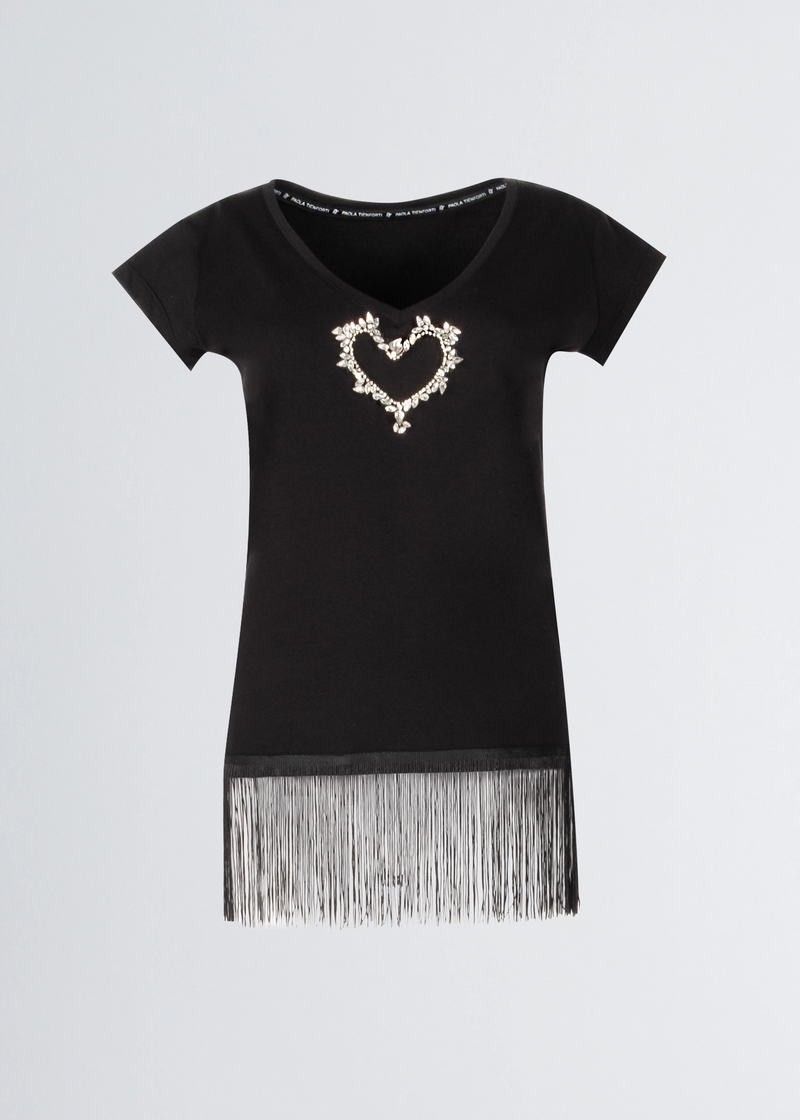 Paola T. T-shirt In Cotone Stretch Con Frange
