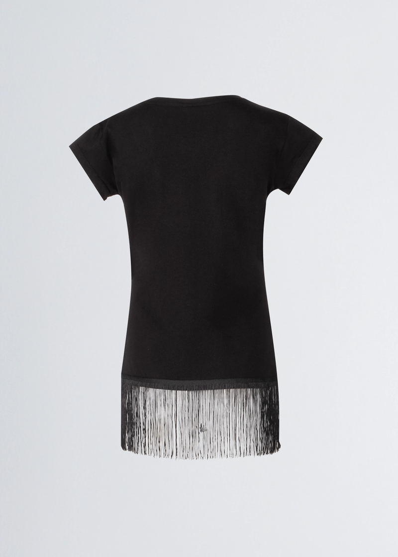 Paola T. T-shirt In Cotone Stretch Con Frange