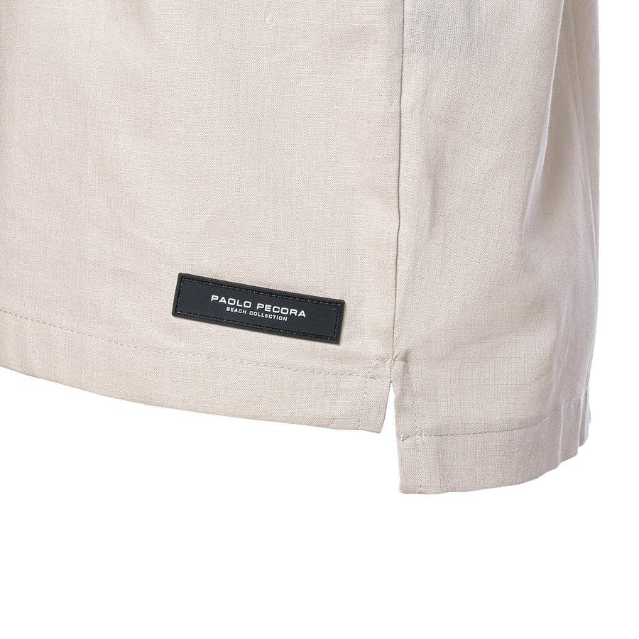 Paolo Pecora Camicia Regular In Lino Beige Con Bottoni