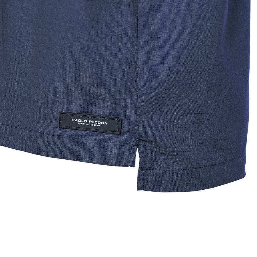 Paolo Pecora Camicia Regular In Lino Blue Navy Con Bottoni Madreperla