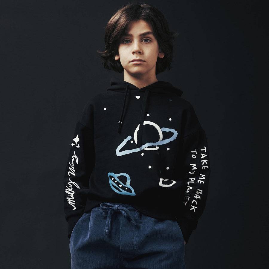 Paolo Pecora Felpa Cappuccio Nera "Space" By Pietro Terzini