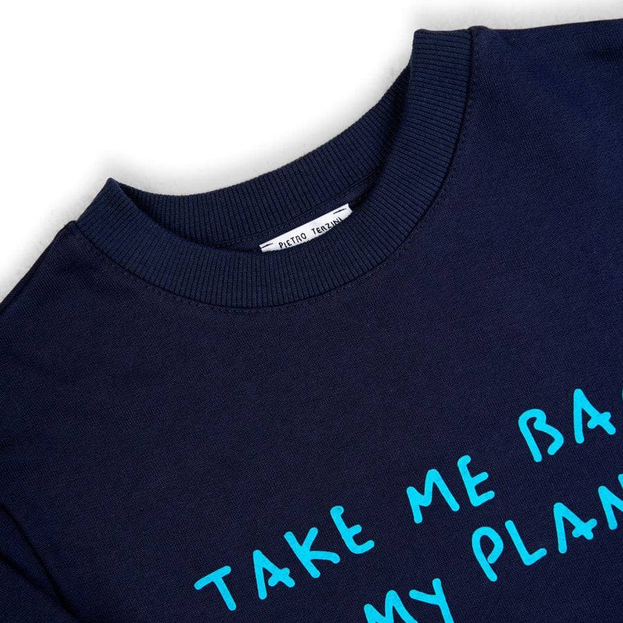 Paolo Pecora Felpa Girocollo Blu Navy "Planet" By Pietro Terzini