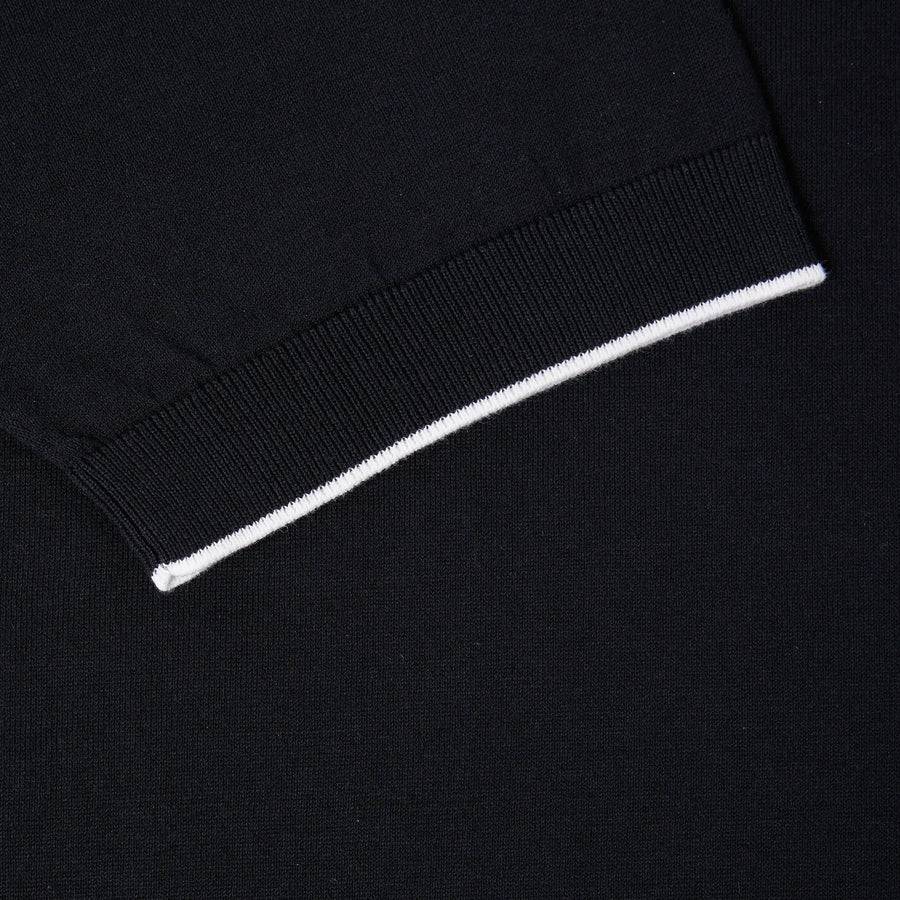 Paolo Pecora Maglia Girocollo In Cotone Extrafine - Nero Con Dettagli Bianchi