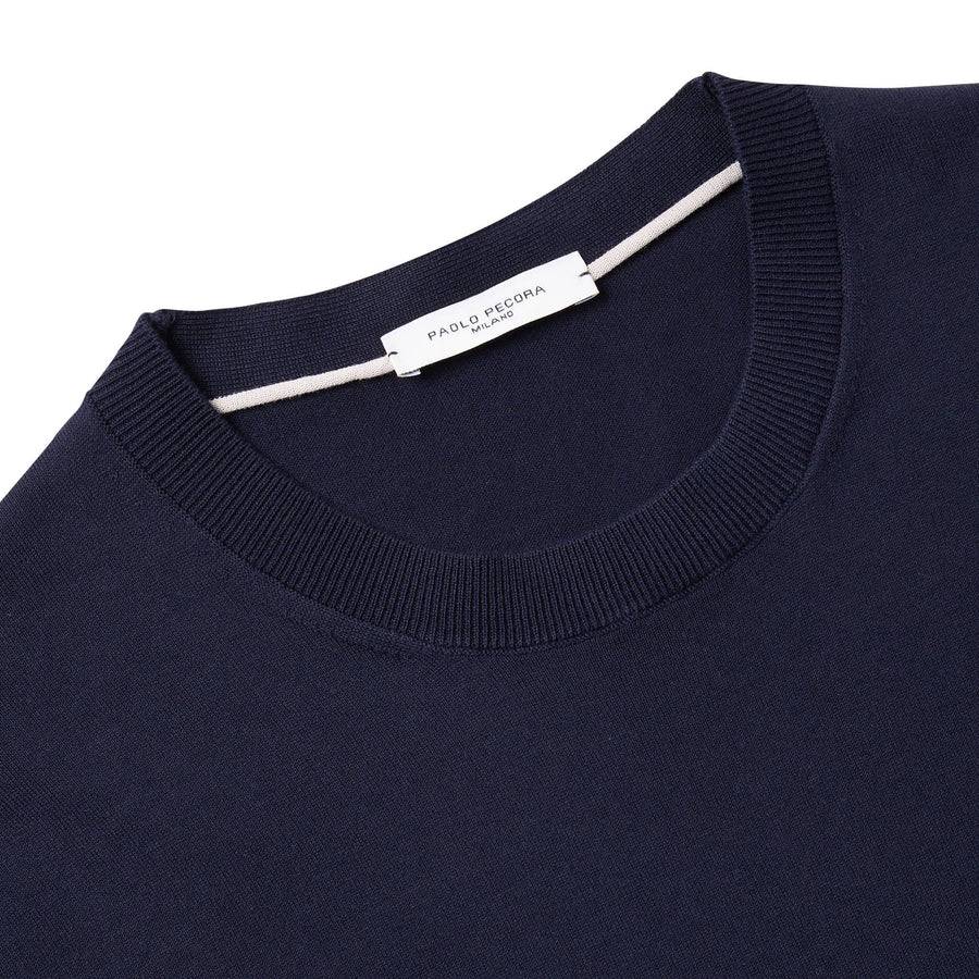 Paolo Pecora Maglia Girocollo In Puro Cotone Extrafine - Blu Navy