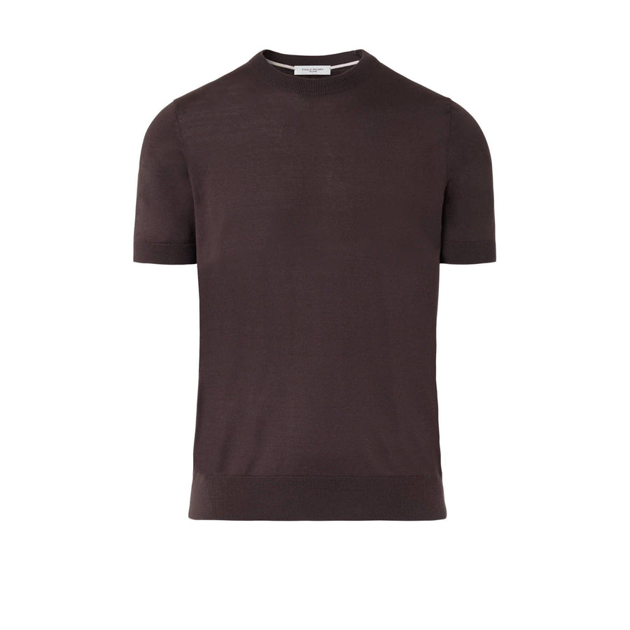 Paolo Pecora Maglia Girocollo in Seta Cotone Extrafine - Ebano