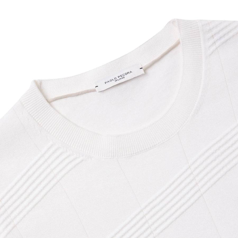 Paolo Pecora Maglia In Cotone Crepe Extrafine - Bianco Motivo Diagonale