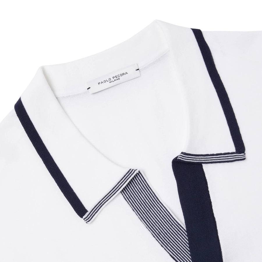 Paolo Pecora Maglia In Cotone Extrafine - Bianco Latte/Navy