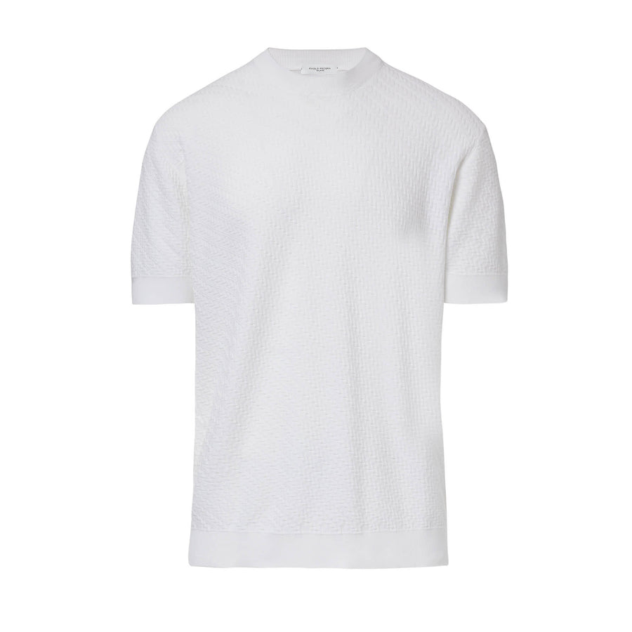 Paolo Pecora Maglia in Cotone Extrafine - Bianco Motivo Chevron
