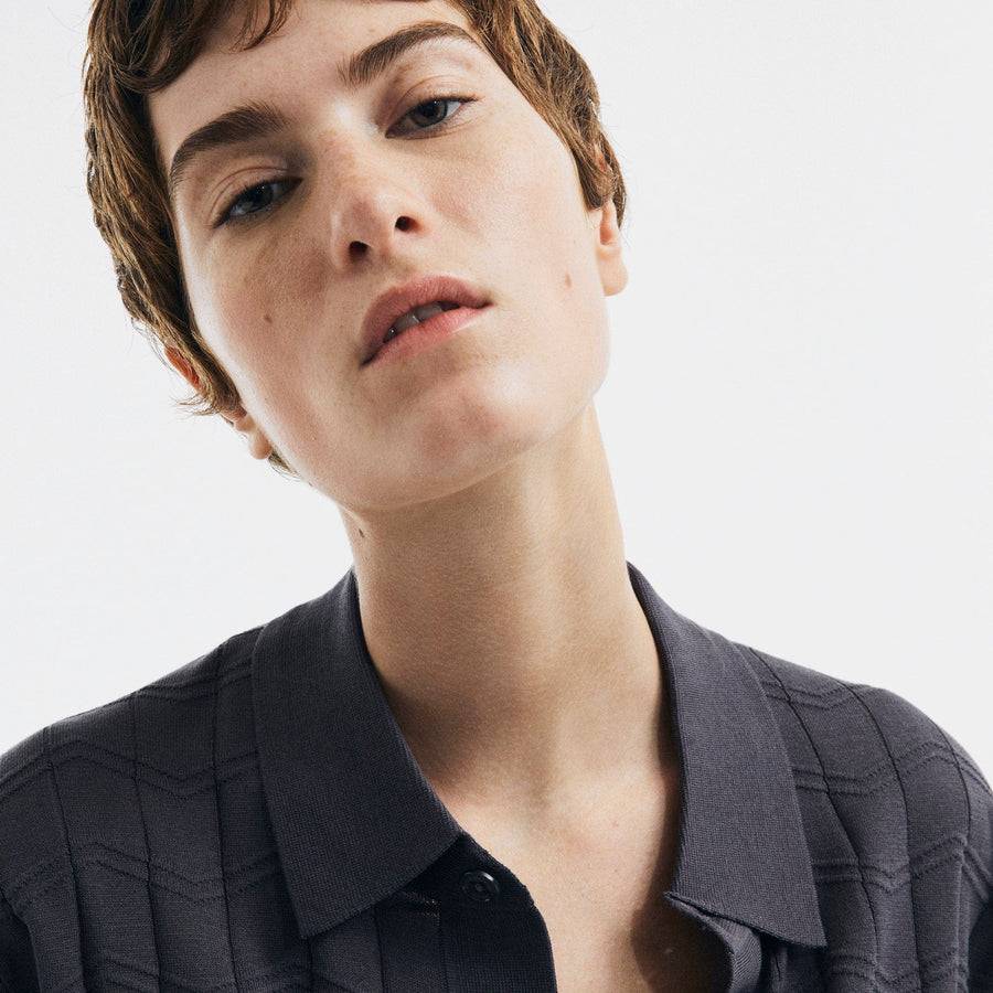 Paolo Pecora Maglia In Seta Cotone Extrafine - Grigio Antracite Chevron