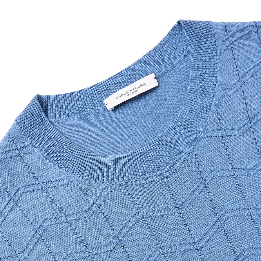 Paolo Pecora Maglia Chevron Seta Cotone- Azzurro
