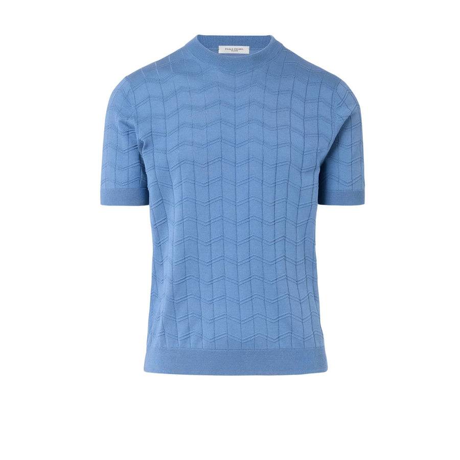 Paolo Pecora Maglia Chevron Seta Cotone- Azzurro