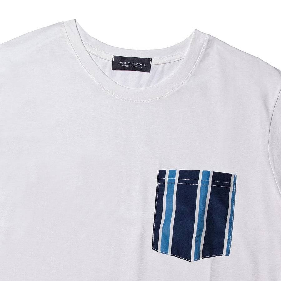 Paolo Pecora T-Shirt Bianca Con Taschino A Righe