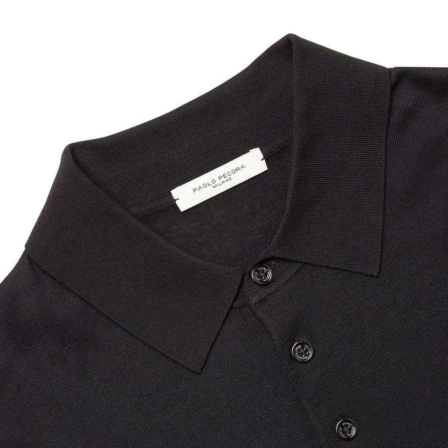 Paolo Pecora Polo In Maglia Nera Di Seta Cotone Extrafine