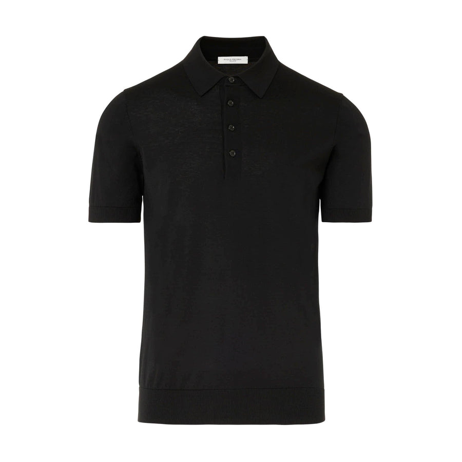 Paolo Pecora Polo in Maglia Nera di Seta Cotone Extrafine