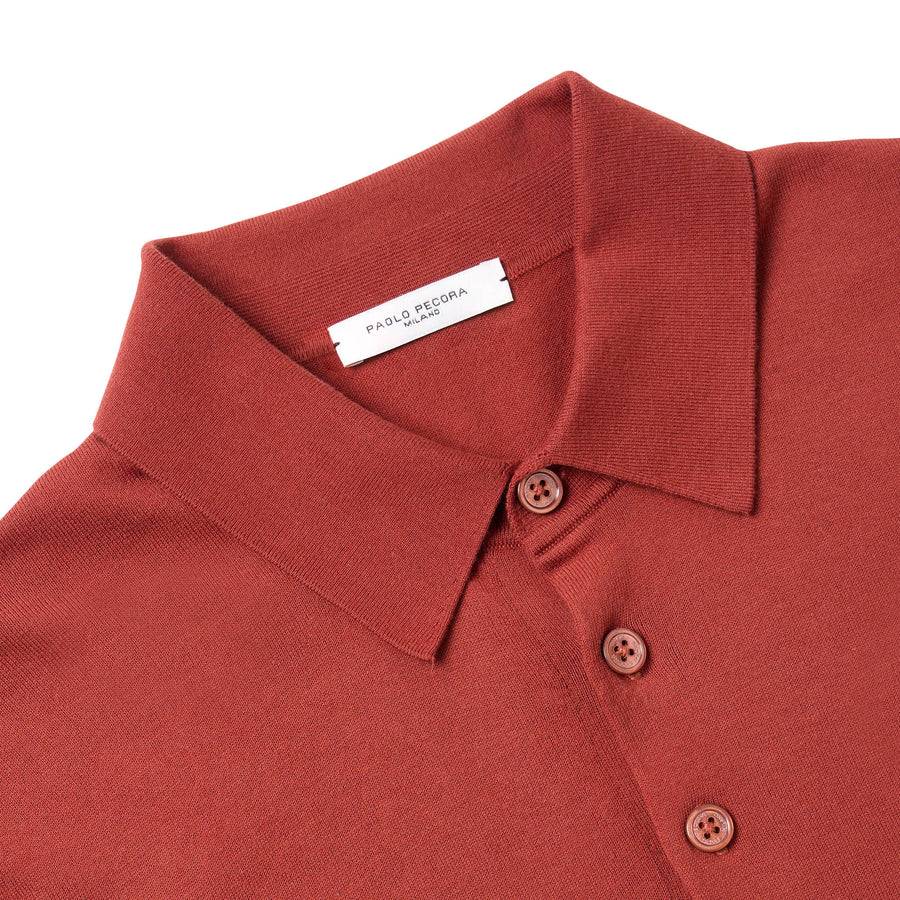 Paolo Pecora Polo Manica Corta In Puro Cotone Extrafine - Rosso Granata