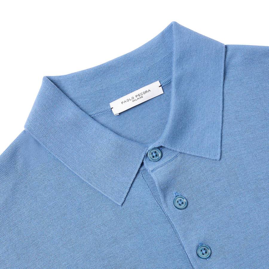 Paolo Pecora Polo Manica Corta In Seta Cotone Extrafine - Azzurro Polvere