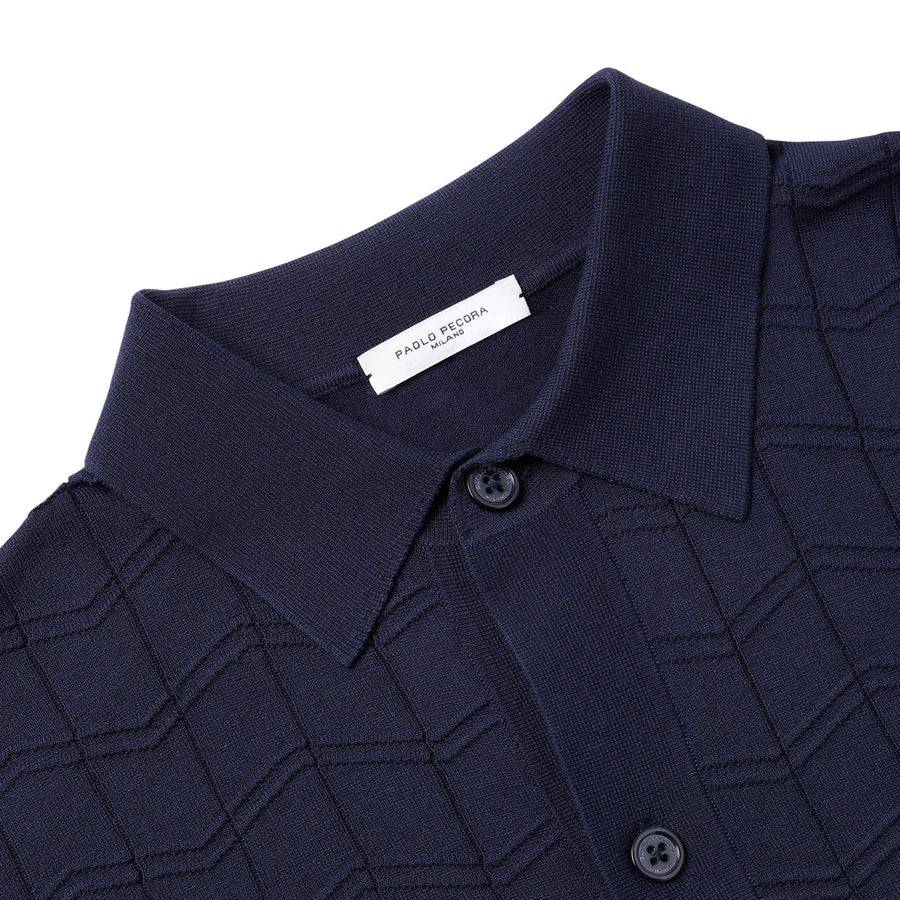 Paolo Pecora Polo Manica Corta In Seta Cotone Extrafine - Blu Navy