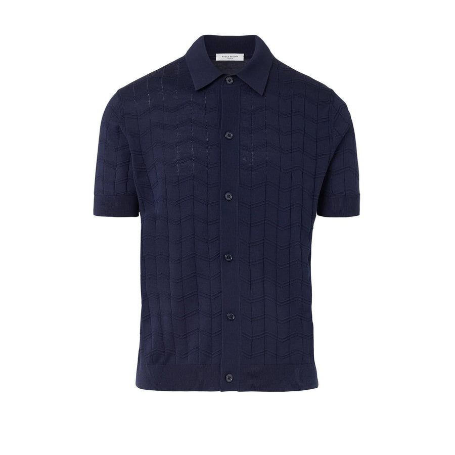 Paolo Pecora Polo Manica Corta in Seta Cotone Extrafine - Blu Navy