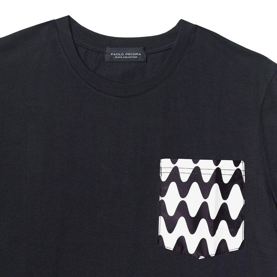 Paolo Pecora T-Shirt Girocollo Nera Con Taschino Onda