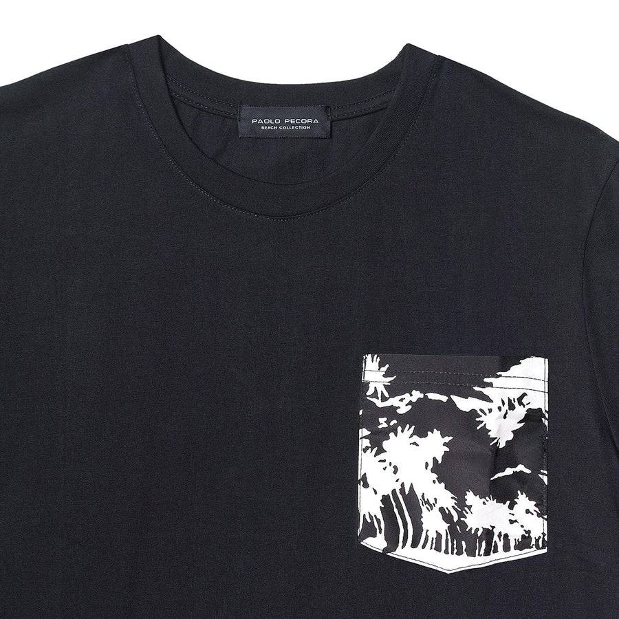 Paolo Pecora T-Shirt Girocollo Nera Con Taschino Stampato