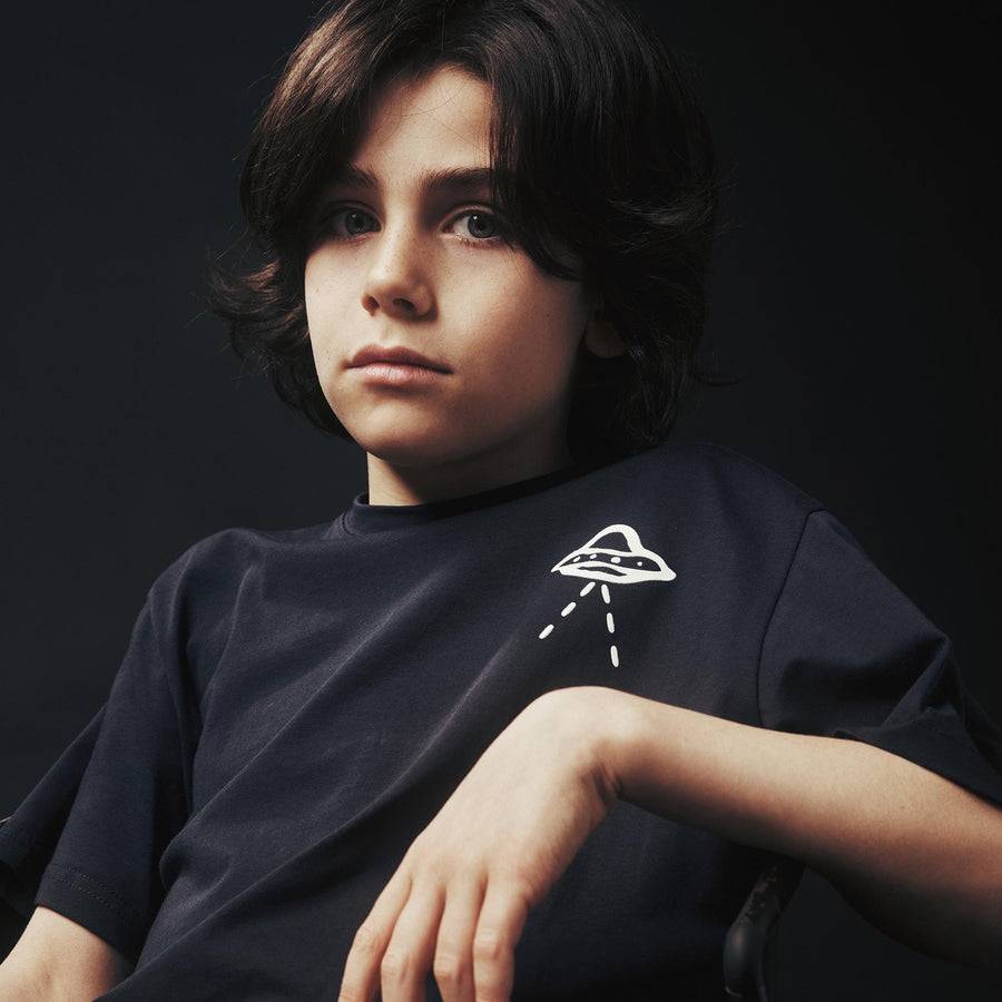 Paolo Pecora T-shirt In Jersey Blu Navy "Navicella Spaziale" By Pietro Terzini