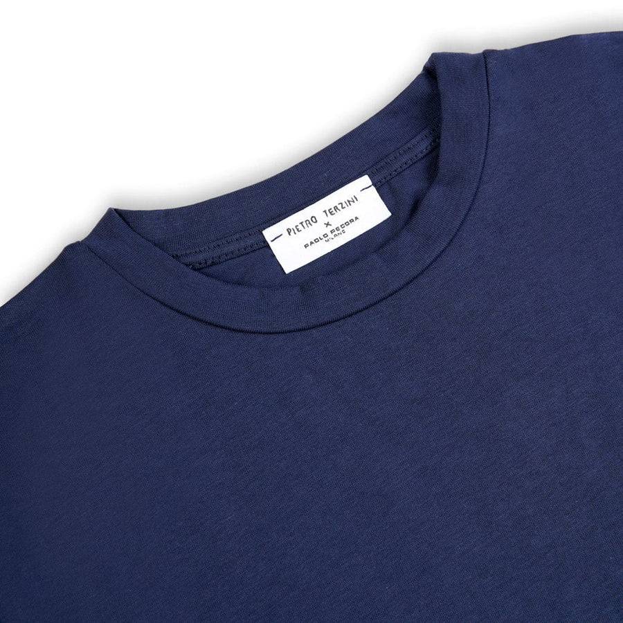 Paolo Pecora T-shirt In Jersey Blu Navy "Navicella Spaziale" By Pietro Terzini