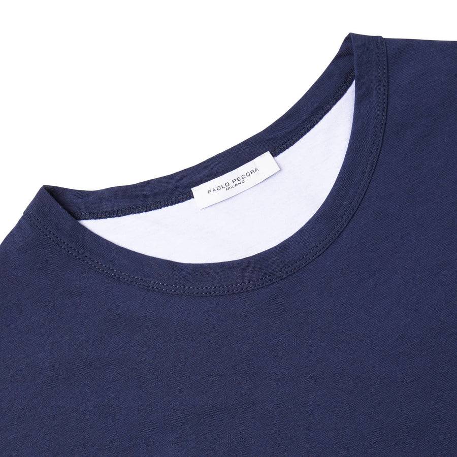 Paolo Pecora T-Shirt In Jersey E Contrasti - Blu Navy