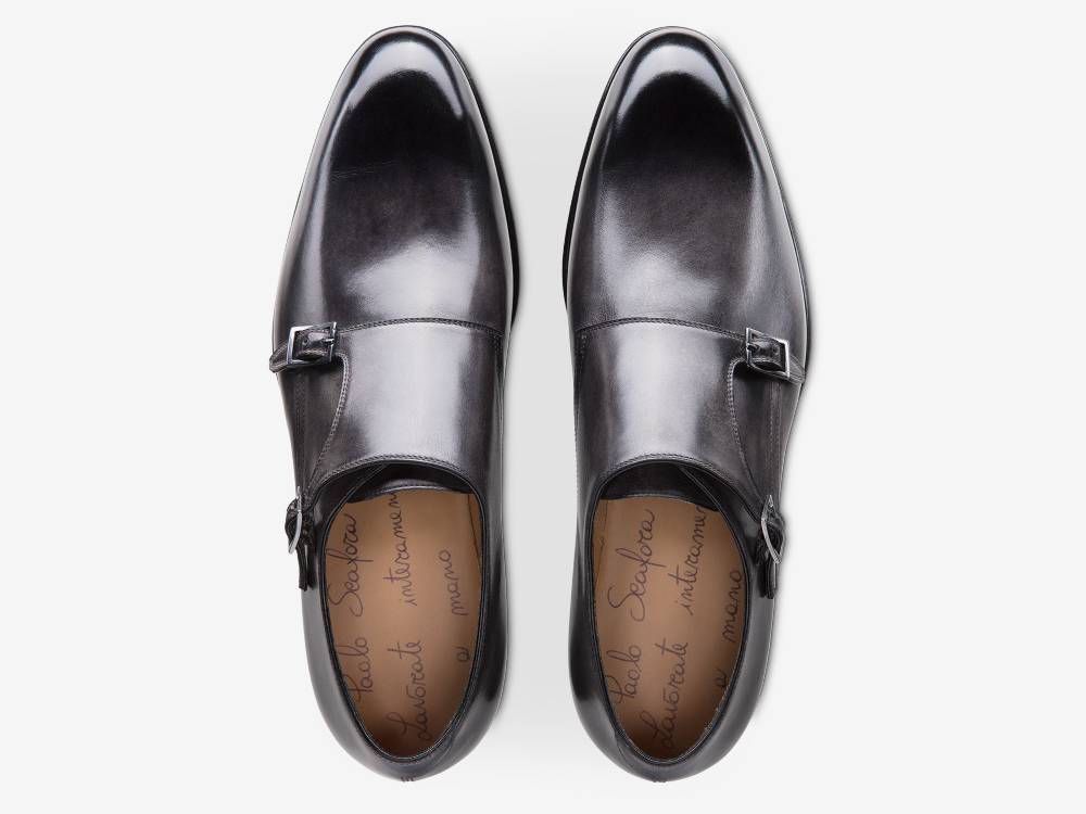 Paolo Sartori Art. 585 Doppia Fibbia In Pelle Anticata Grigia