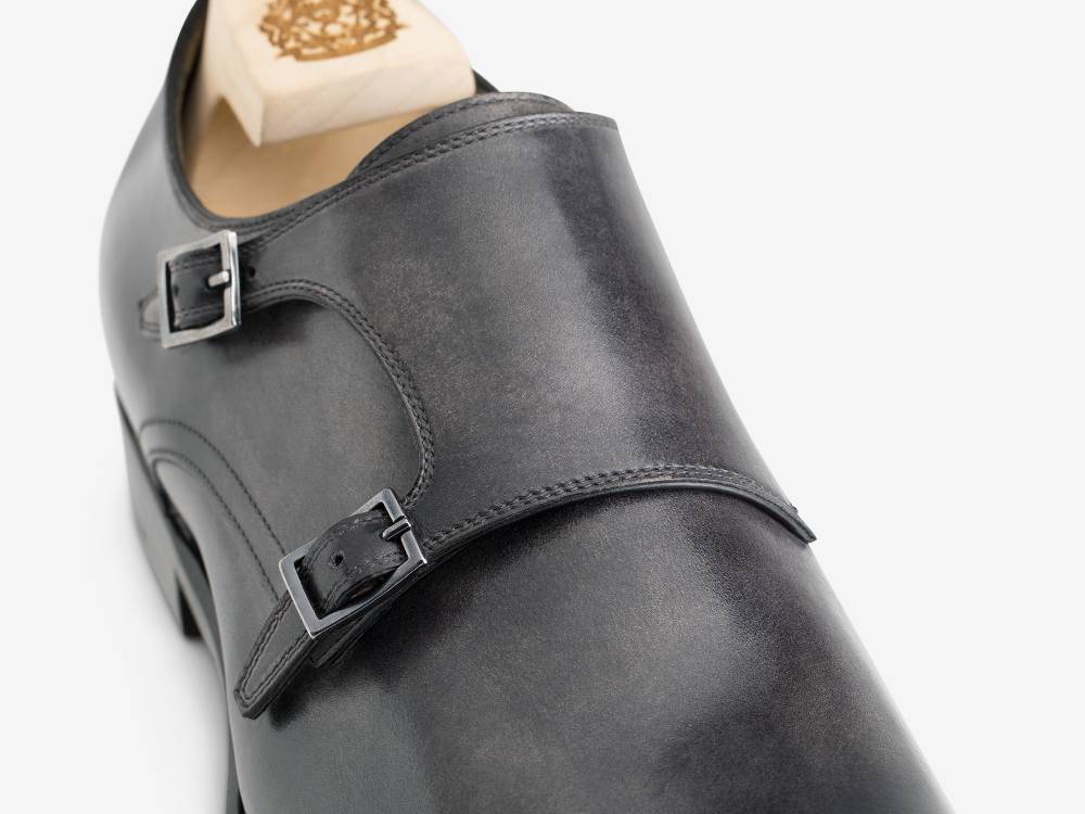 Paolo Sartori Art. 585 Doppia Fibbia In Pelle Anticata Grigia